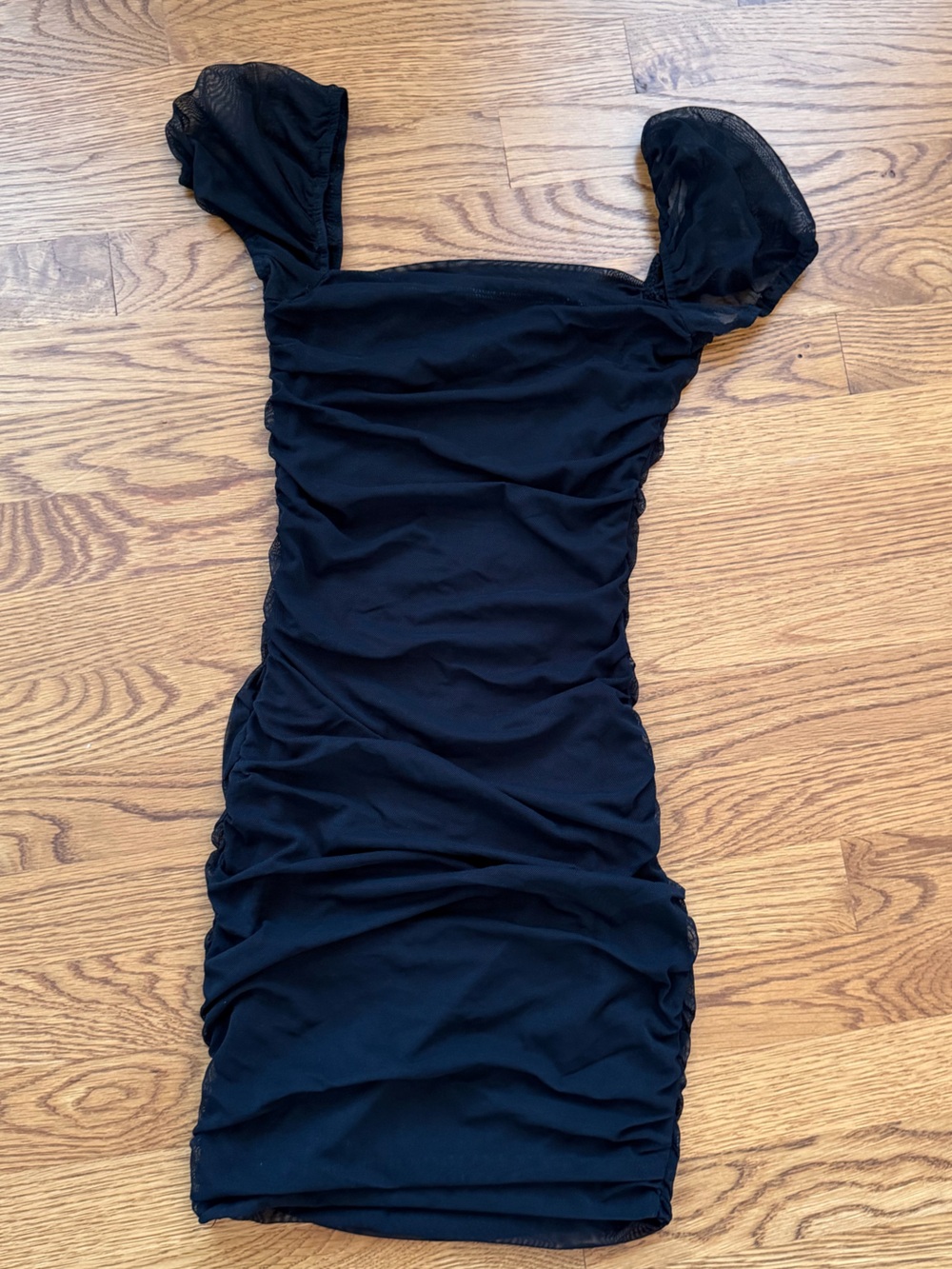 Princess Polly Black Ruched Mini Dress with Puff Sleeves